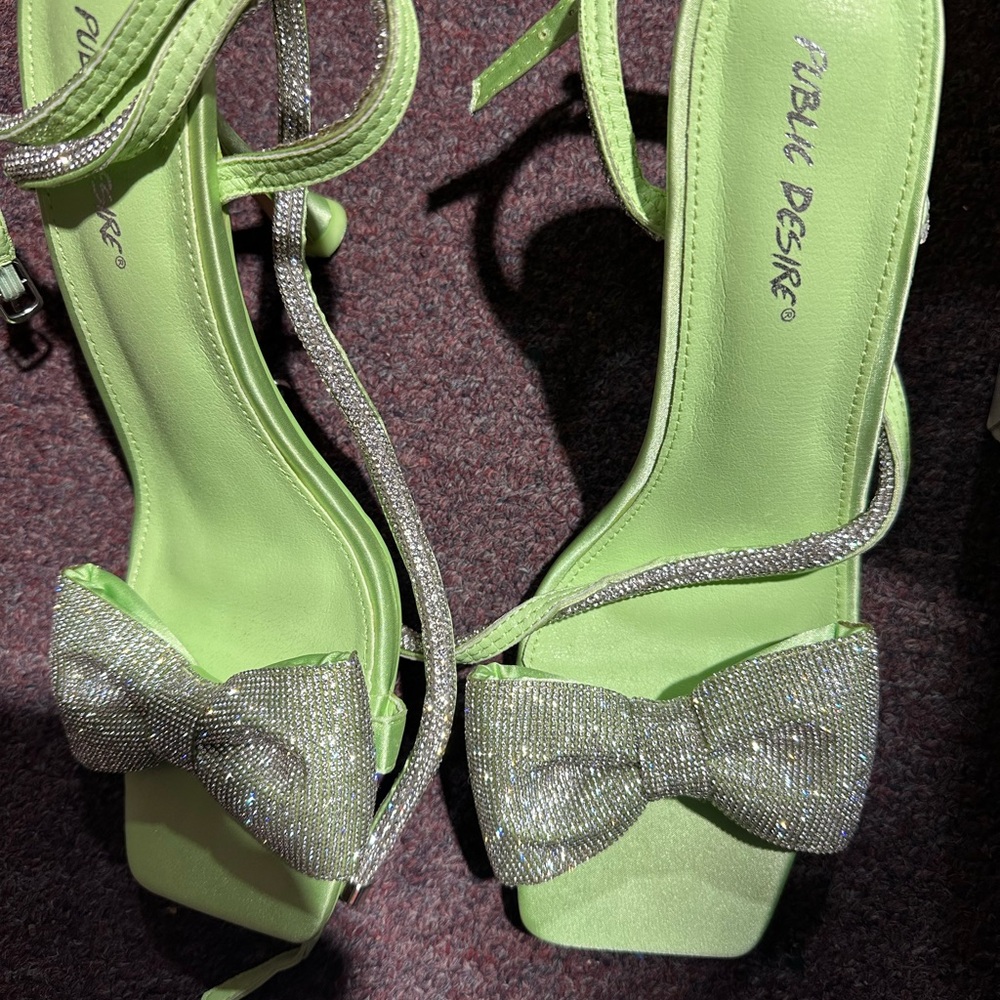 Public Desire Lime Green Heels with Glitter Bow
